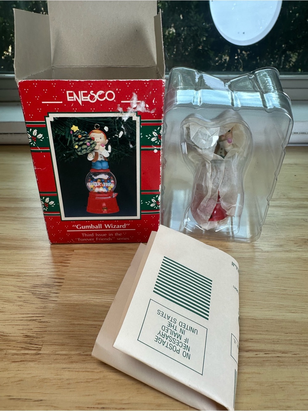 Vintage 1991 Enesco Red and White Gumball Wizard elf tree Christmas Ornament